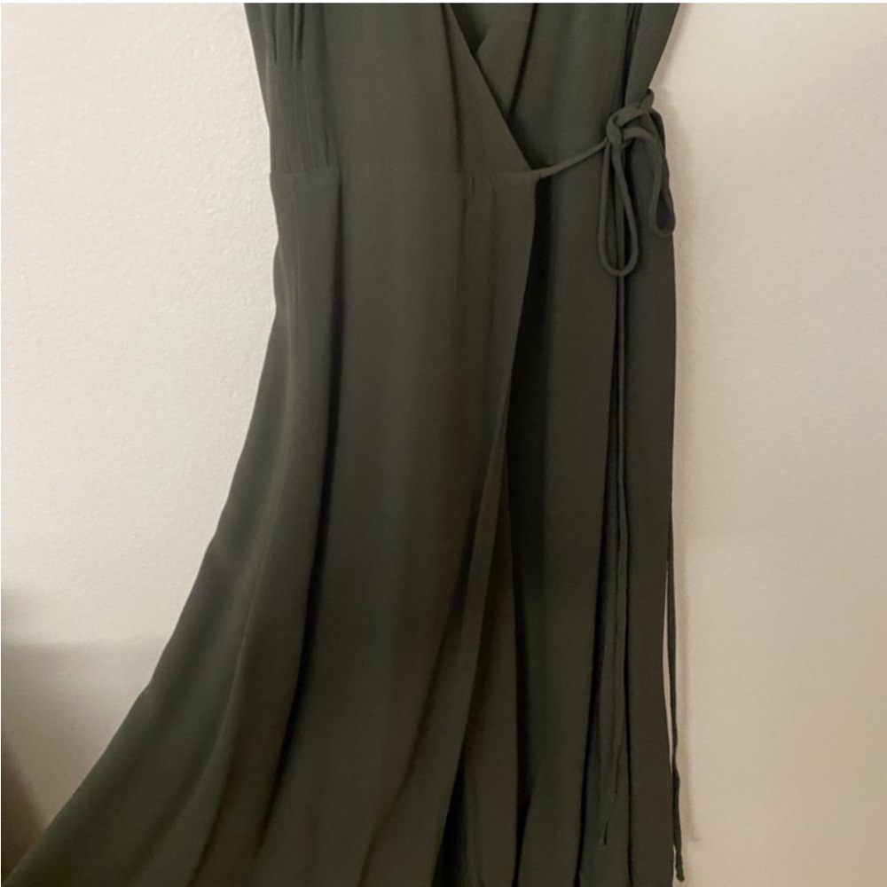 Reformation Women's Carina Sheer Cap Sleeve Wrap Dress in Army - Picture 5 of 8